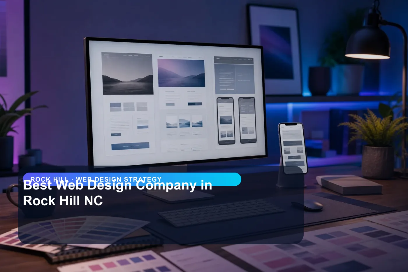 DigitalWiz web design strategy image for small businesses in Rock Hill, showing a modern analytics and website workspace