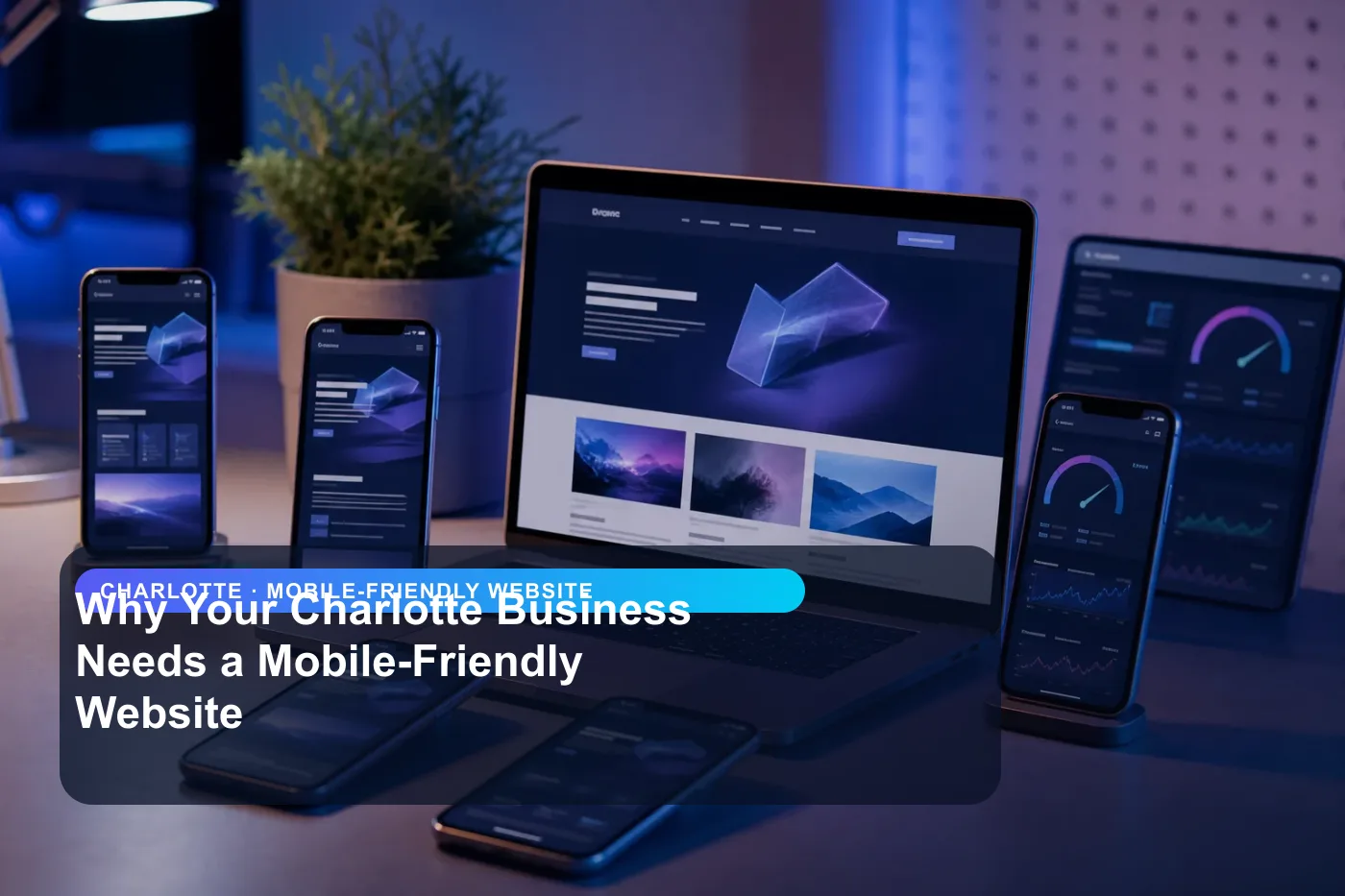 DigitalWiz mobile-friendly website image for small businesses in Charlotte, showing a modern analytics and website workspace