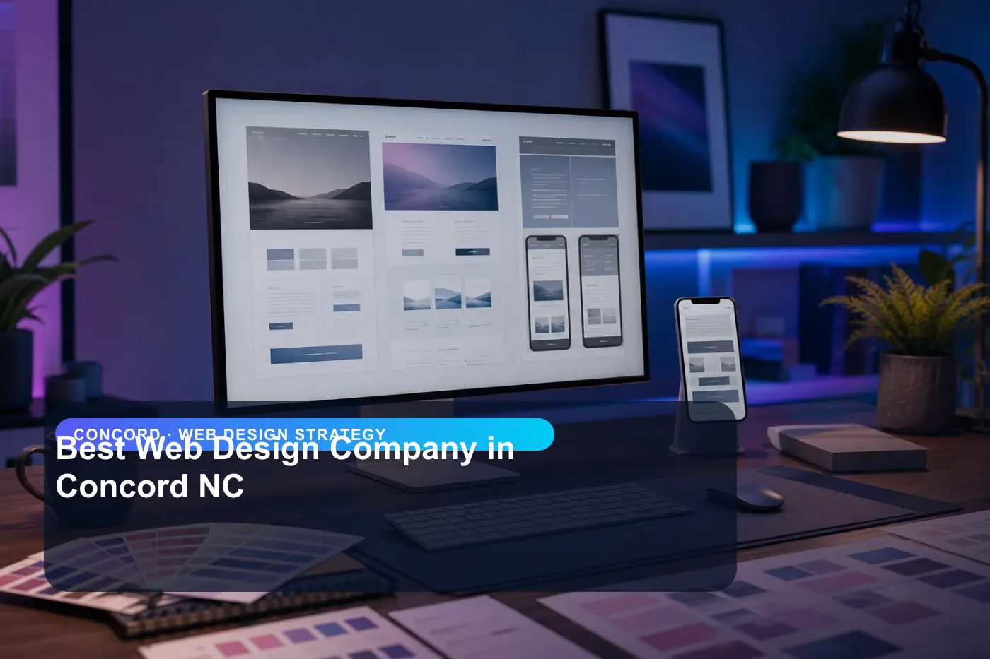 DigitalWiz web design strategy image for small businesses in Concord, showing a modern analytics and website workspace